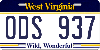 WV license plate ODS937