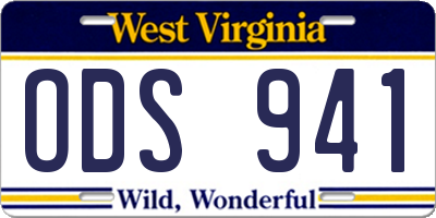 WV license plate ODS941