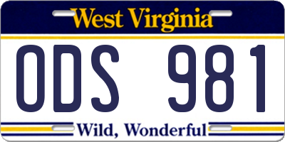WV license plate ODS981