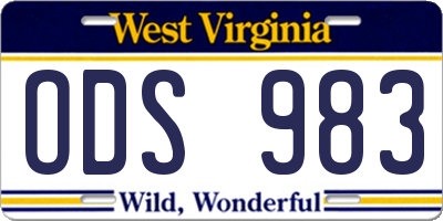 WV license plate ODS983