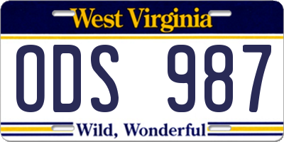 WV license plate ODS987
