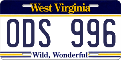 WV license plate ODS996