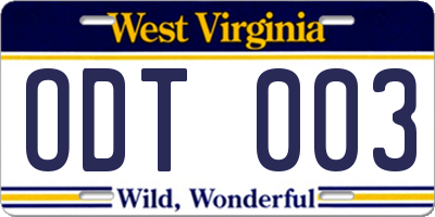 WV license plate ODT003