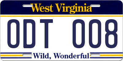WV license plate ODT008