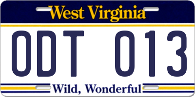 WV license plate ODT013