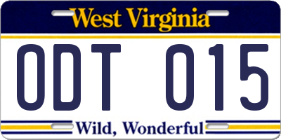 WV license plate ODT015