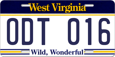 WV license plate ODT016
