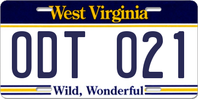 WV license plate ODT021