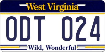 WV license plate ODT024