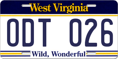 WV license plate ODT026