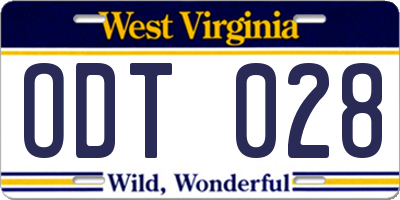 WV license plate ODT028