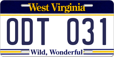 WV license plate ODT031