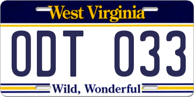 WV license plate ODT033
