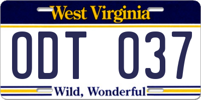 WV license plate ODT037