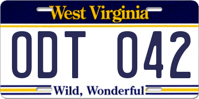 WV license plate ODT042