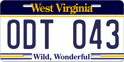 WV license plate ODT043