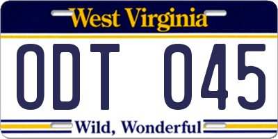 WV license plate ODT045