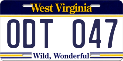 WV license plate ODT047