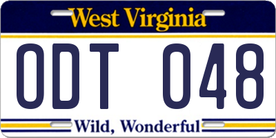 WV license plate ODT048