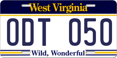 WV license plate ODT050