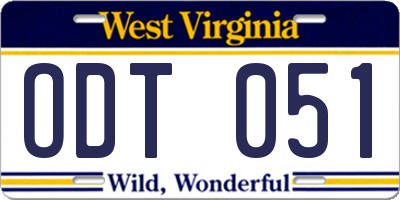 WV license plate ODT051