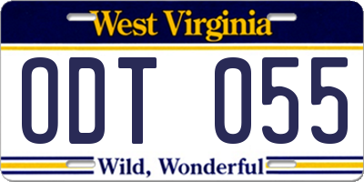 WV license plate ODT055