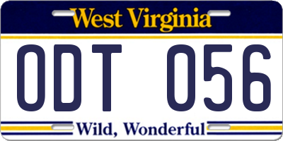 WV license plate ODT056