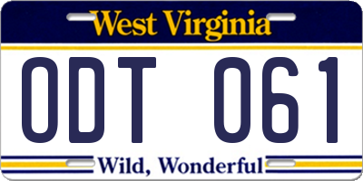 WV license plate ODT061