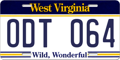 WV license plate ODT064