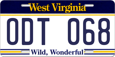 WV license plate ODT068
