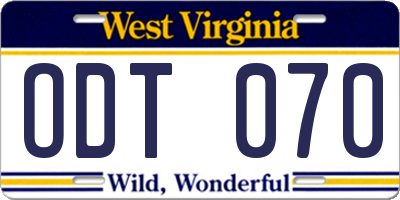 WV license plate ODT070