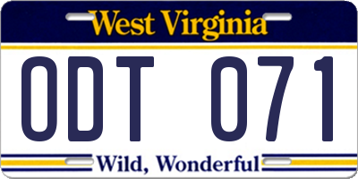 WV license plate ODT071