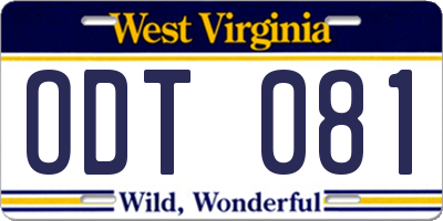 WV license plate ODT081