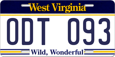 WV license plate ODT093