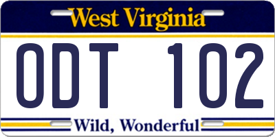 WV license plate ODT102