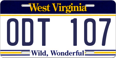 WV license plate ODT107
