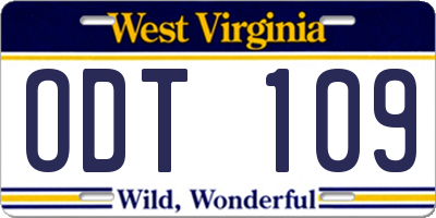 WV license plate ODT109