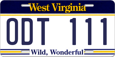 WV license plate ODT111