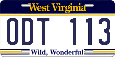 WV license plate ODT113