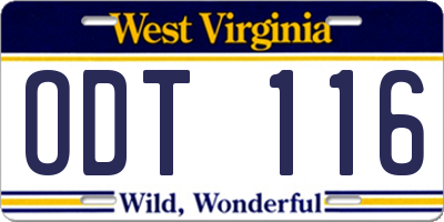 WV license plate ODT116
