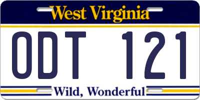 WV license plate ODT121
