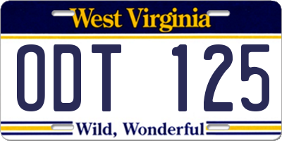 WV license plate ODT125