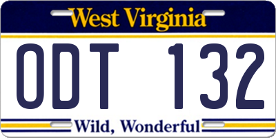 WV license plate ODT132