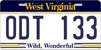 WV license plate ODT133