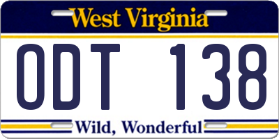 WV license plate ODT138