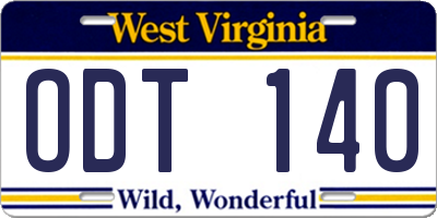 WV license plate ODT140