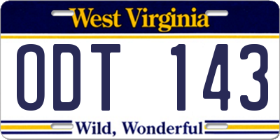 WV license plate ODT143