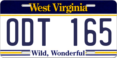 WV license plate ODT165