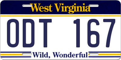 WV license plate ODT167