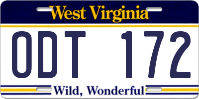 WV license plate ODT172